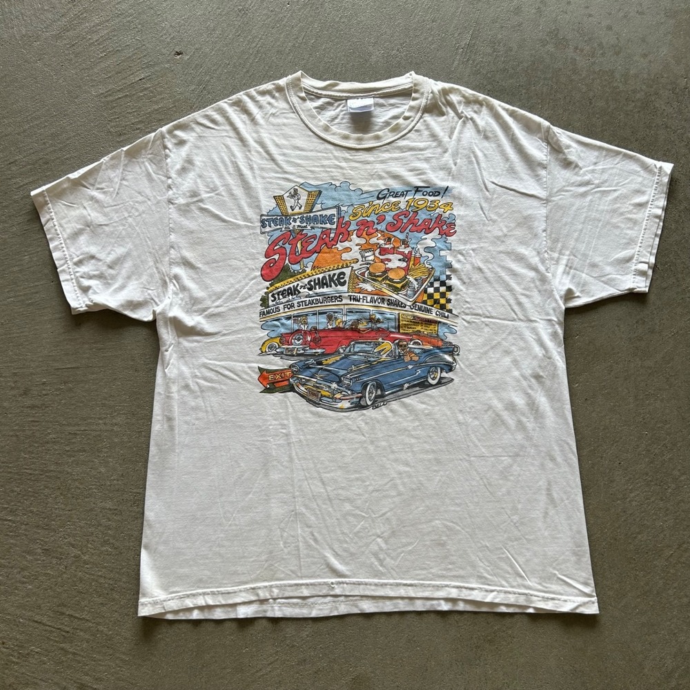 Vintage 90s Steak n Shake Shirt Size XL White Fast Food Restaurant Promo Classic